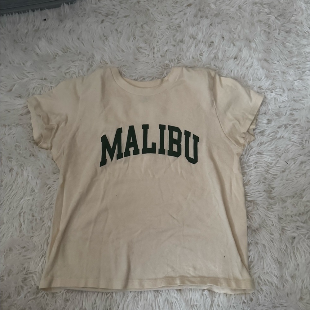 Cream T-Shirt with Green 'Malibu' Print